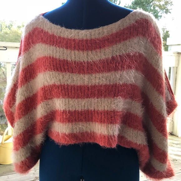 Ya Los Angeles Sweaters - Ya Los Angeles Orange & Cream Striped Shrug Small